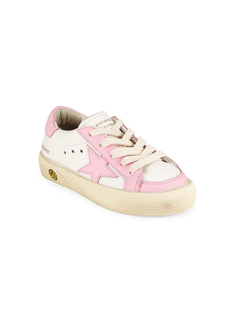 Girl's May Star Leather Low-Top Sneakers - White Pink - Size 1.5 (Child)
