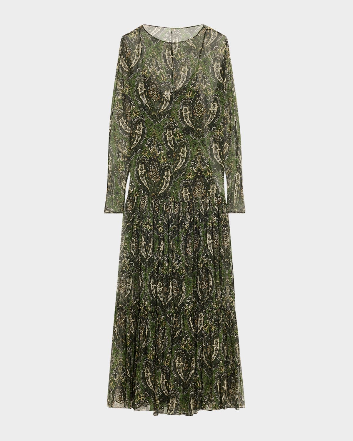 Sheer Paisley Print Gown with Slip Underpinning