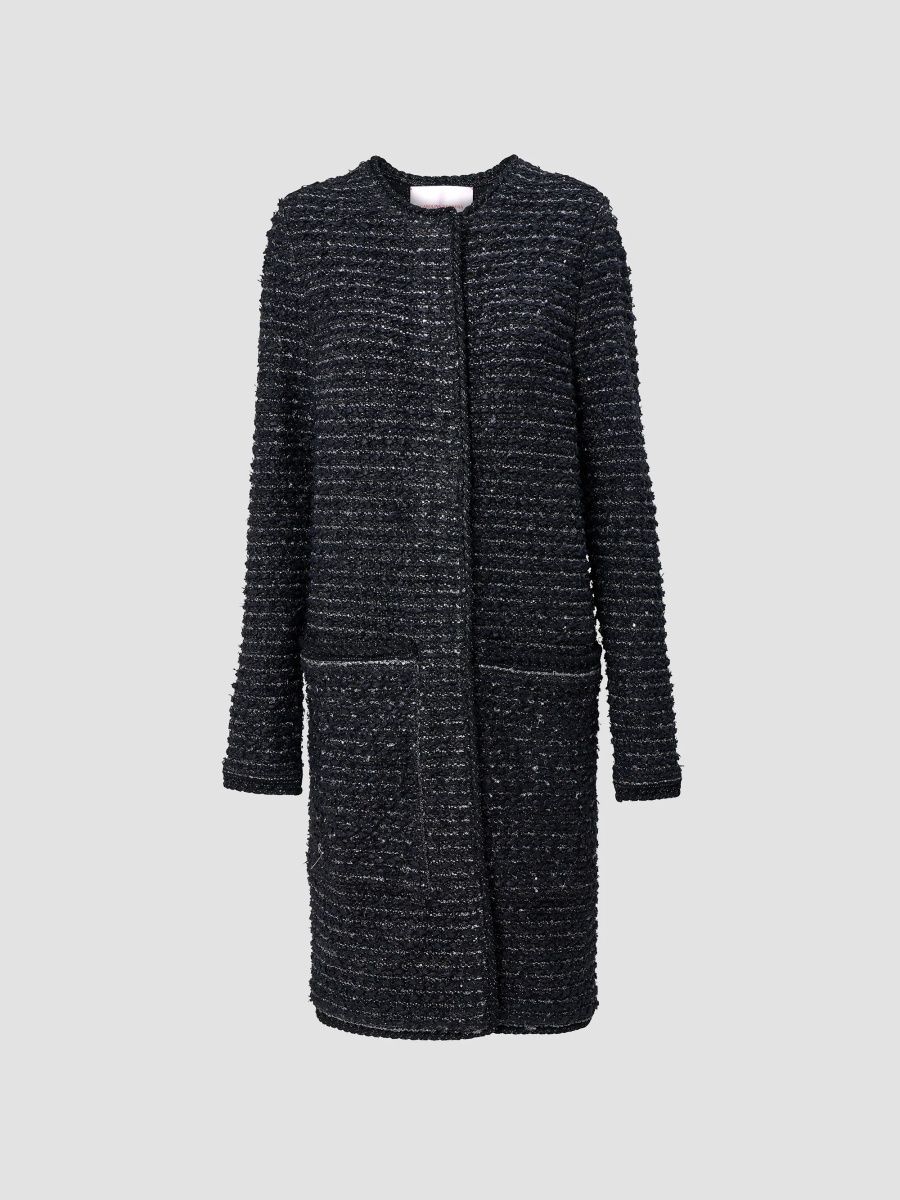 Carolina Herrera Women's Chalet Tweed Long Coat - Black - Size XS