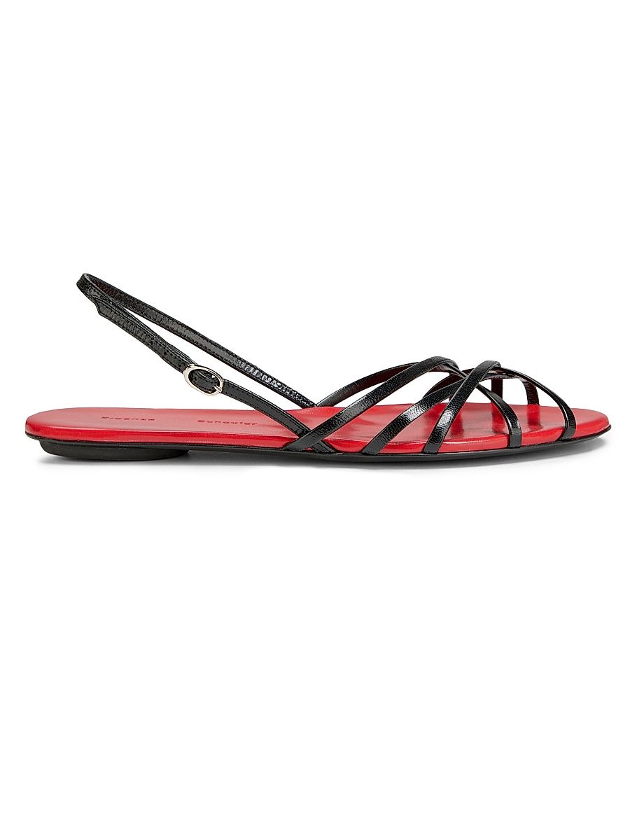 Women's Uma Leather Slingback Sandals - Black Red - Size 12