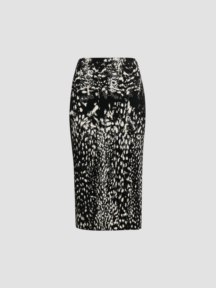 TOM FORD Women's Lynx Animal-Jacquard Velvet Pencil Midi Skirt - Black White - Size Large