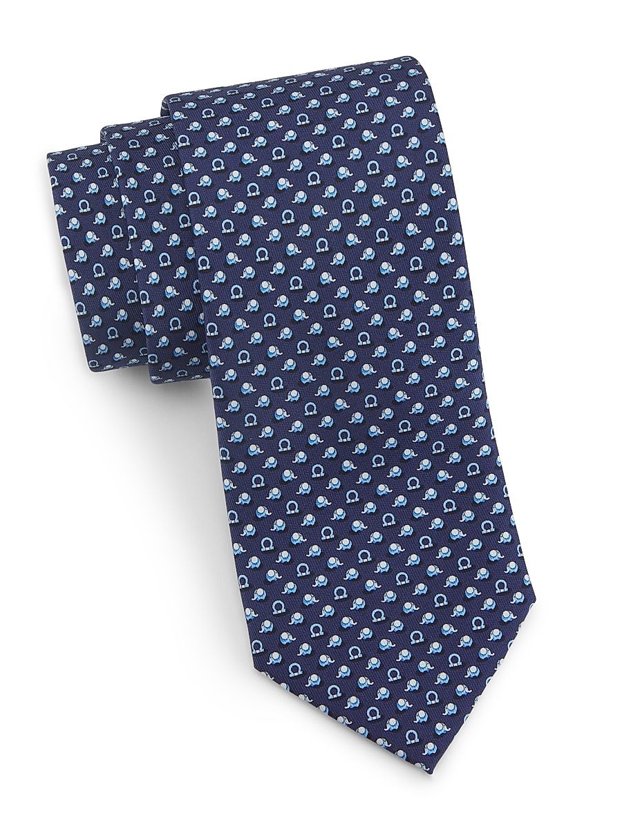 Men's Zaki Elephant Silk Tie - Navy
