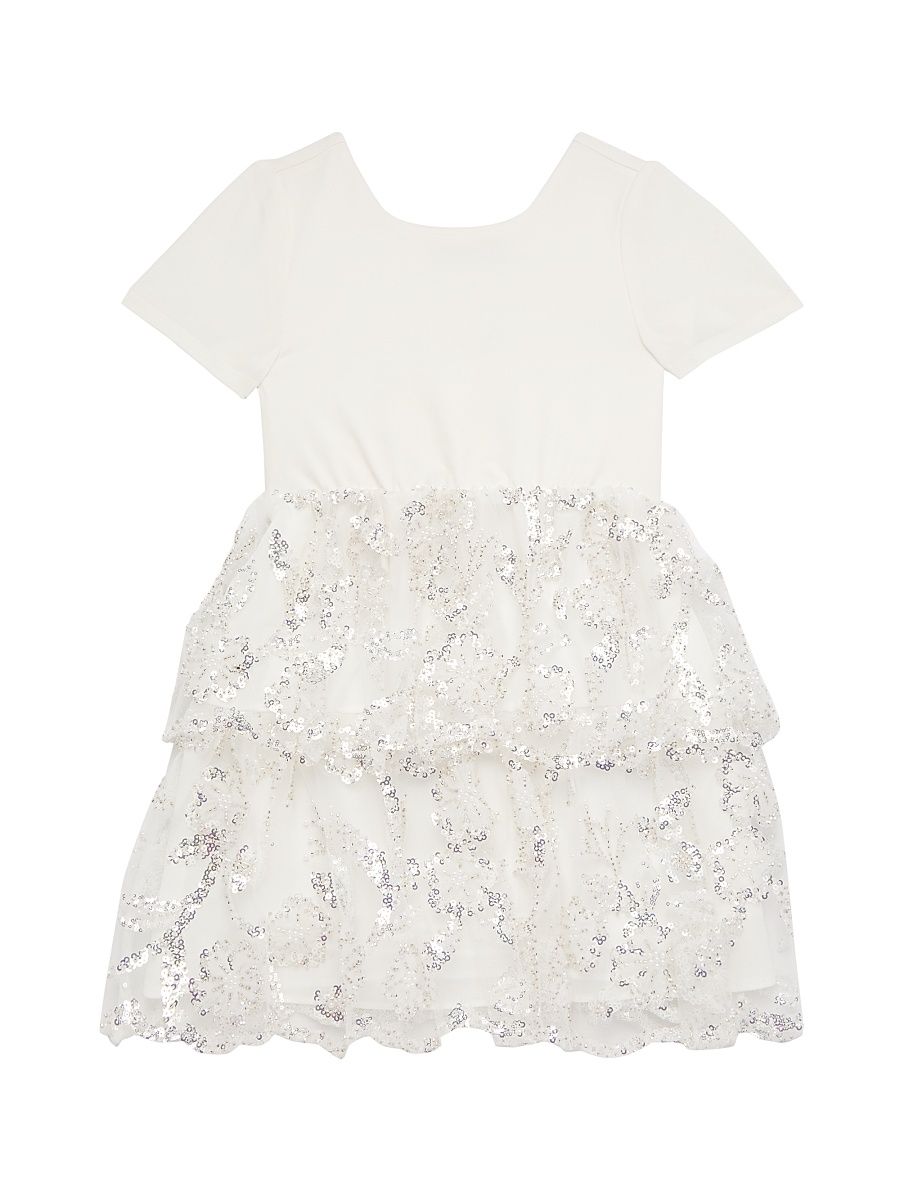 Little Girl's & Girl's Sequined Tulle Minidress - White - Size 10