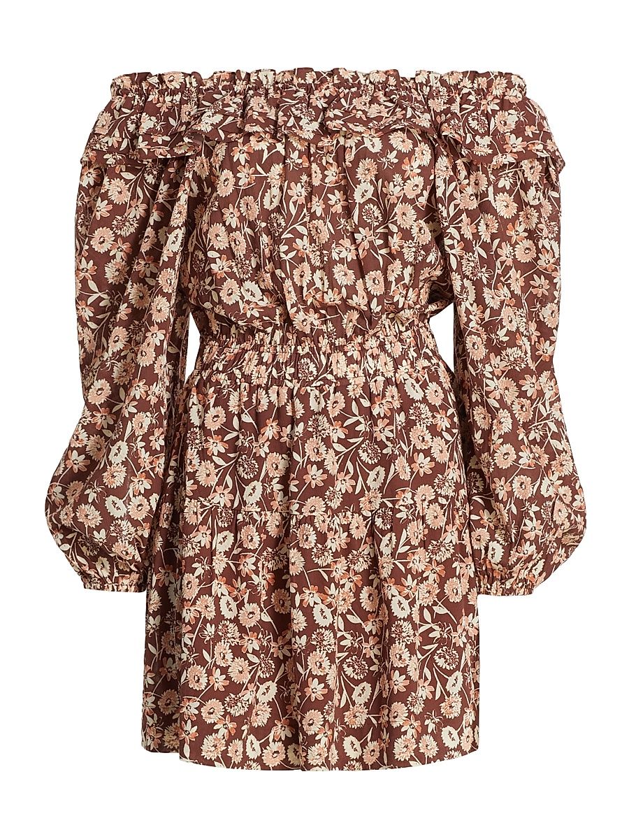 Women's Layla Off-The-Shoulder Minidress - Brown Umber - Size Medium