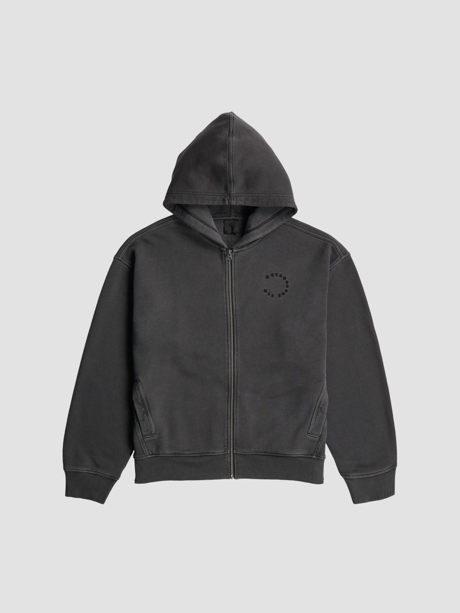 G-Star Men's Chest Logo Full-Zip Cotton Hoodie - Dark Black Gold - Size XXL