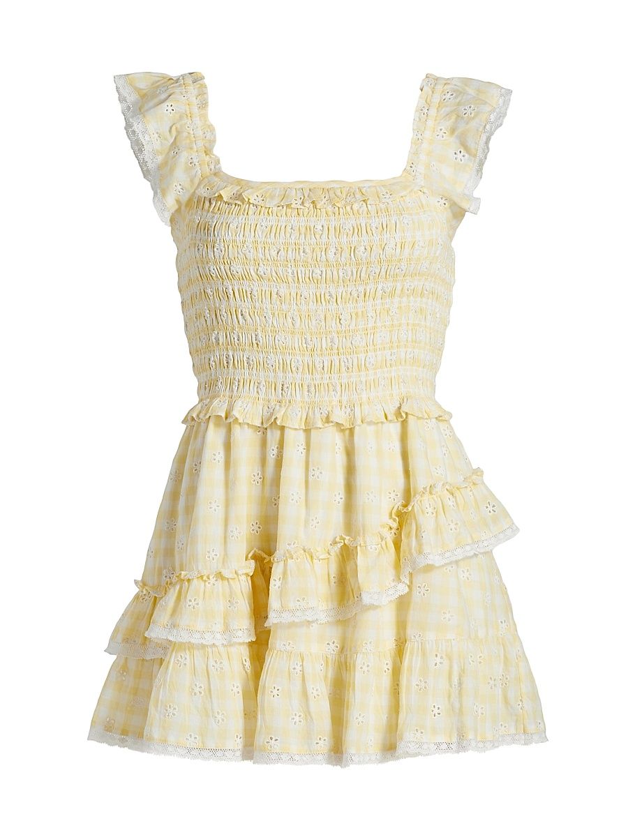 Women's Aline Gingham Cotton Ruffle Minidress - Honeycomb - Size Large