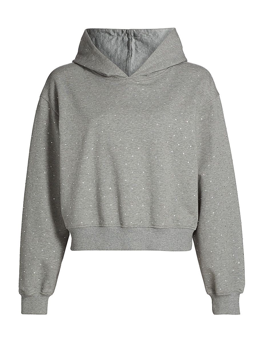 Women's Renae Crystal-Embellished Cropped Hoodie - Heather Grey Clear - Size XL