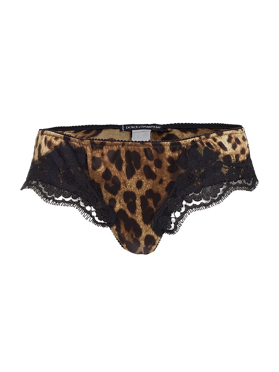 Women's Lace & Silk-Blend Briefs - Leopard - Size XL