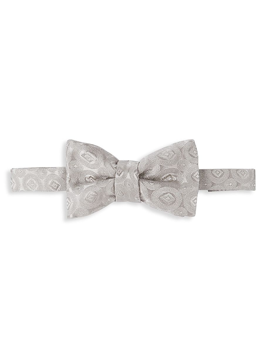 Men's Large Silk Tonal Bow Tie - Silver