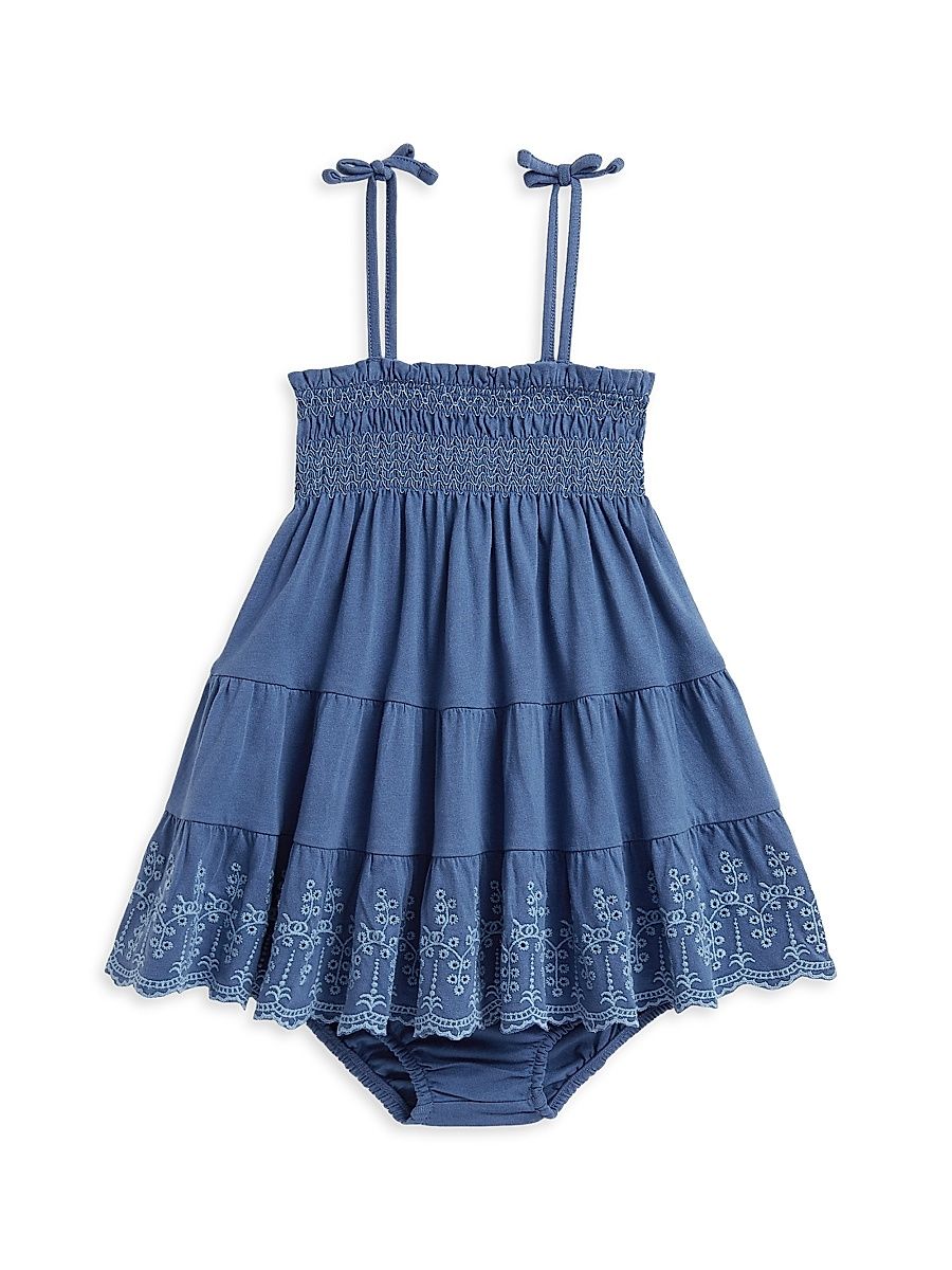 Baby Girl's Eyelet Cotton Dress & Bloomers Set - Earth Blue - Size 12 Months