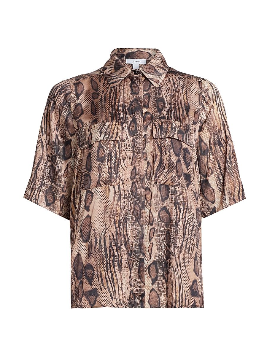 Women's Maya Snake-Print Short-Sleeve Shirt - Mink - Size 2