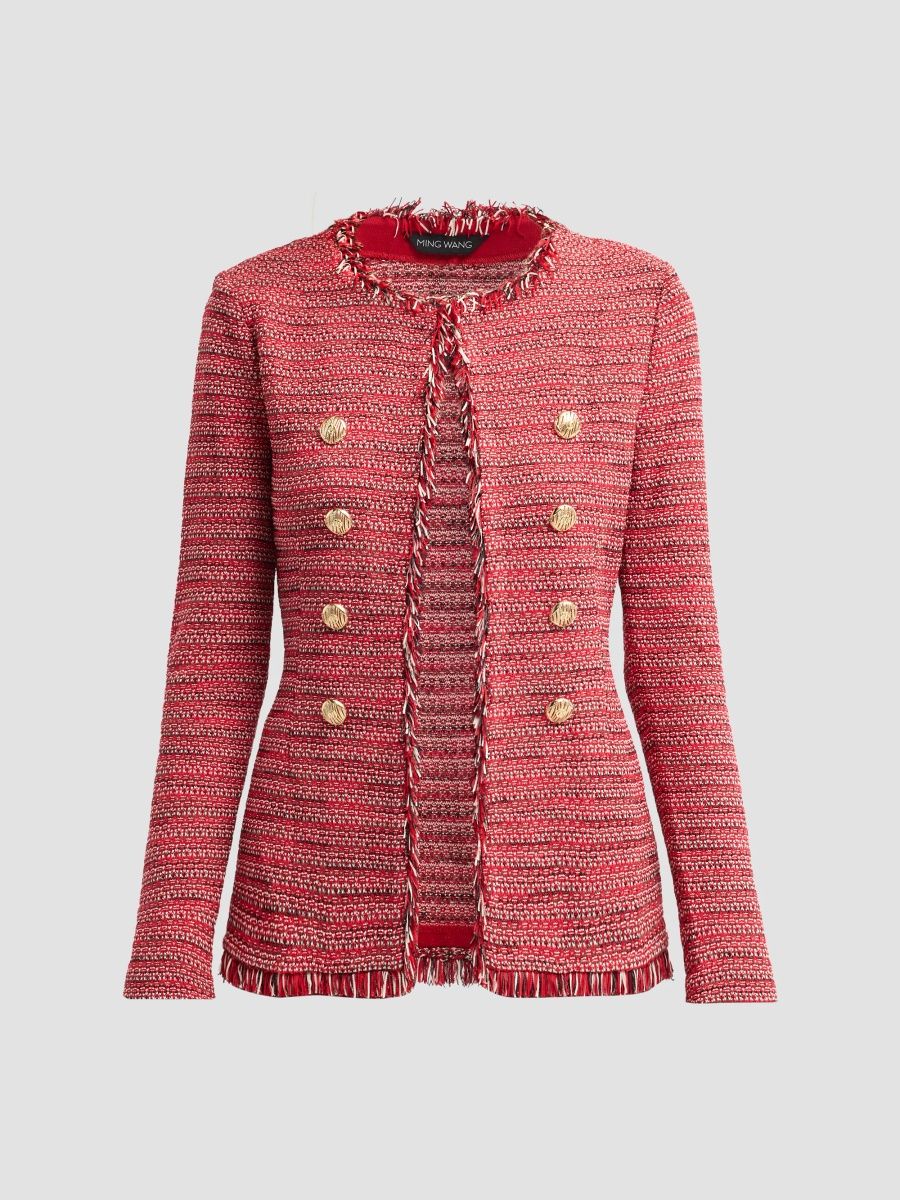 Ming Wang Women's Ming Wang x Anna Marie Petite Fringed Tweed Jacket - Holiday French - Size XL