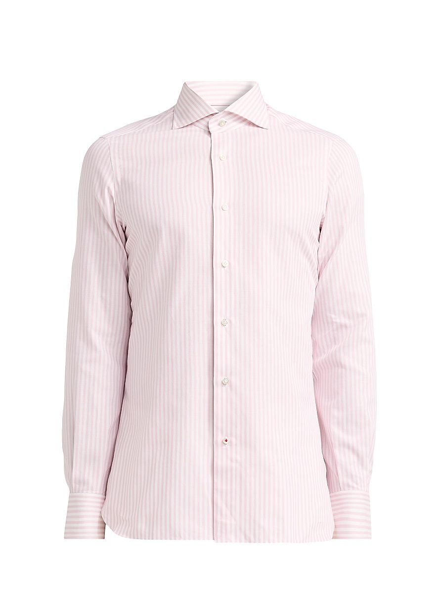 Men's Faded Bengal Stripe Cotton Shirt - White Pink - Size 18.5