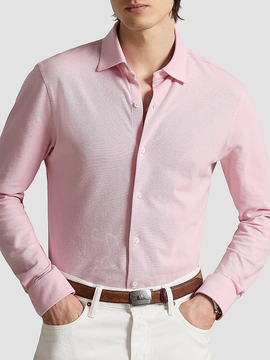Polo Ralph Lauren Men's Lux Micro Piqué-Knit Cotton Shirt - Garden Pink - Size XXL