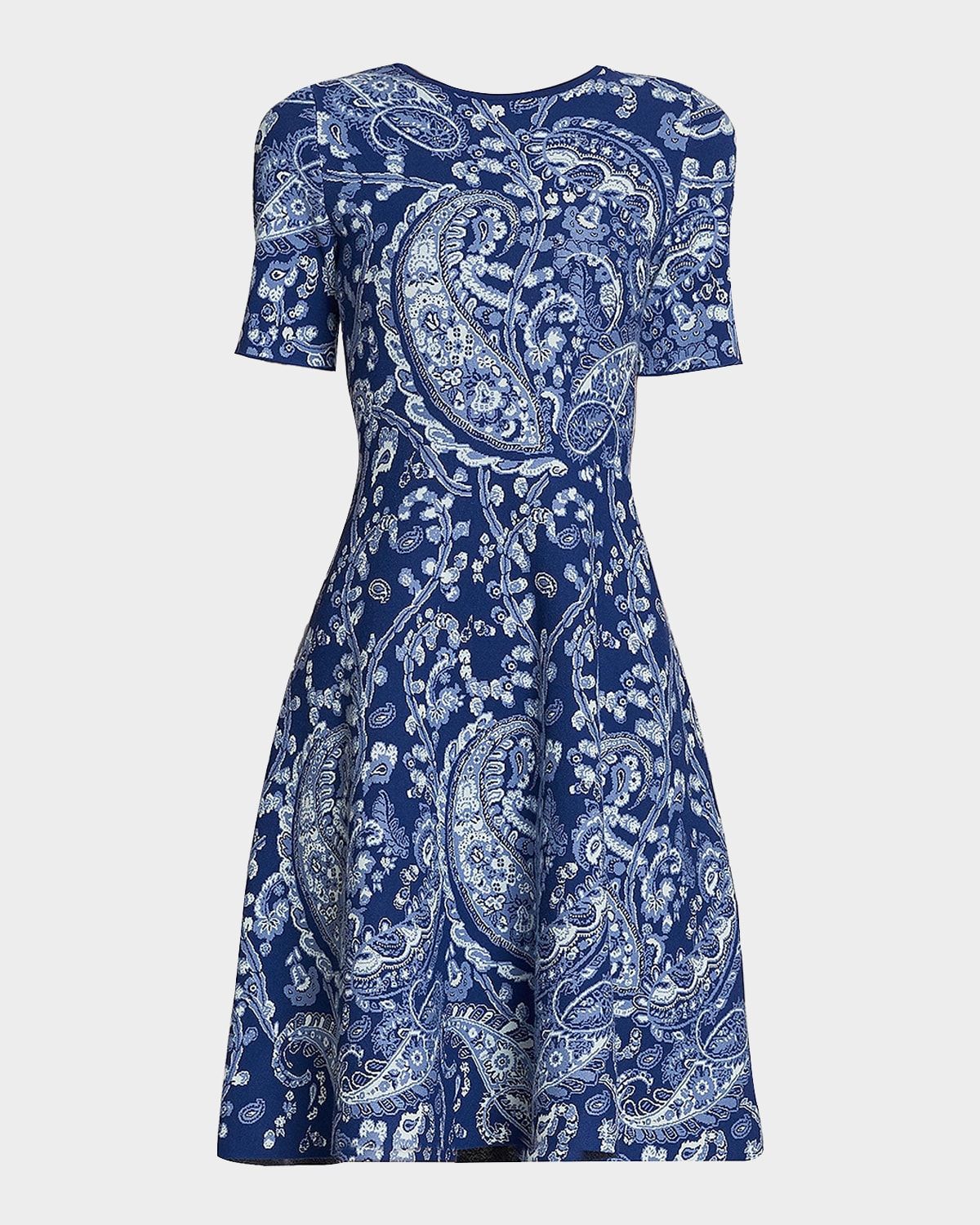 Paisley Knit Short-Sleeve Dress