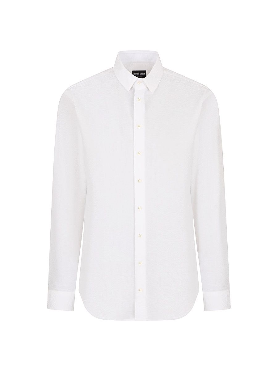 Men's Seersucker Cotton Shirt - White - Size 17