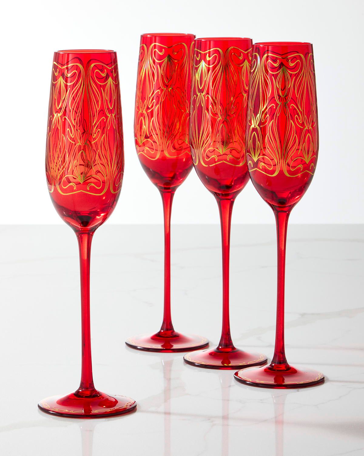 Holiday Red 8 oz. Champagne Flutes, Set of 4