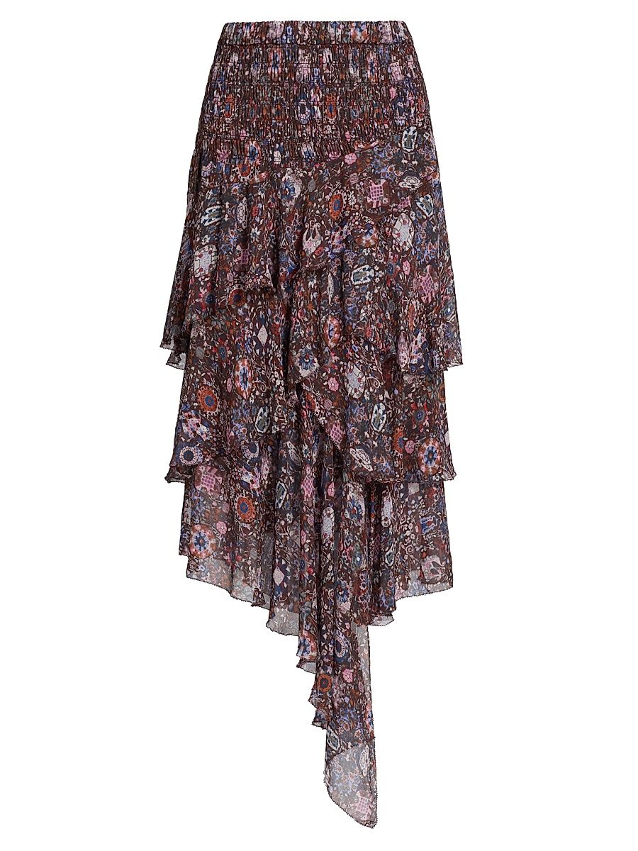 Women's Brigitte Ruffled Floral Midi-Skirt - Plum - Size 4