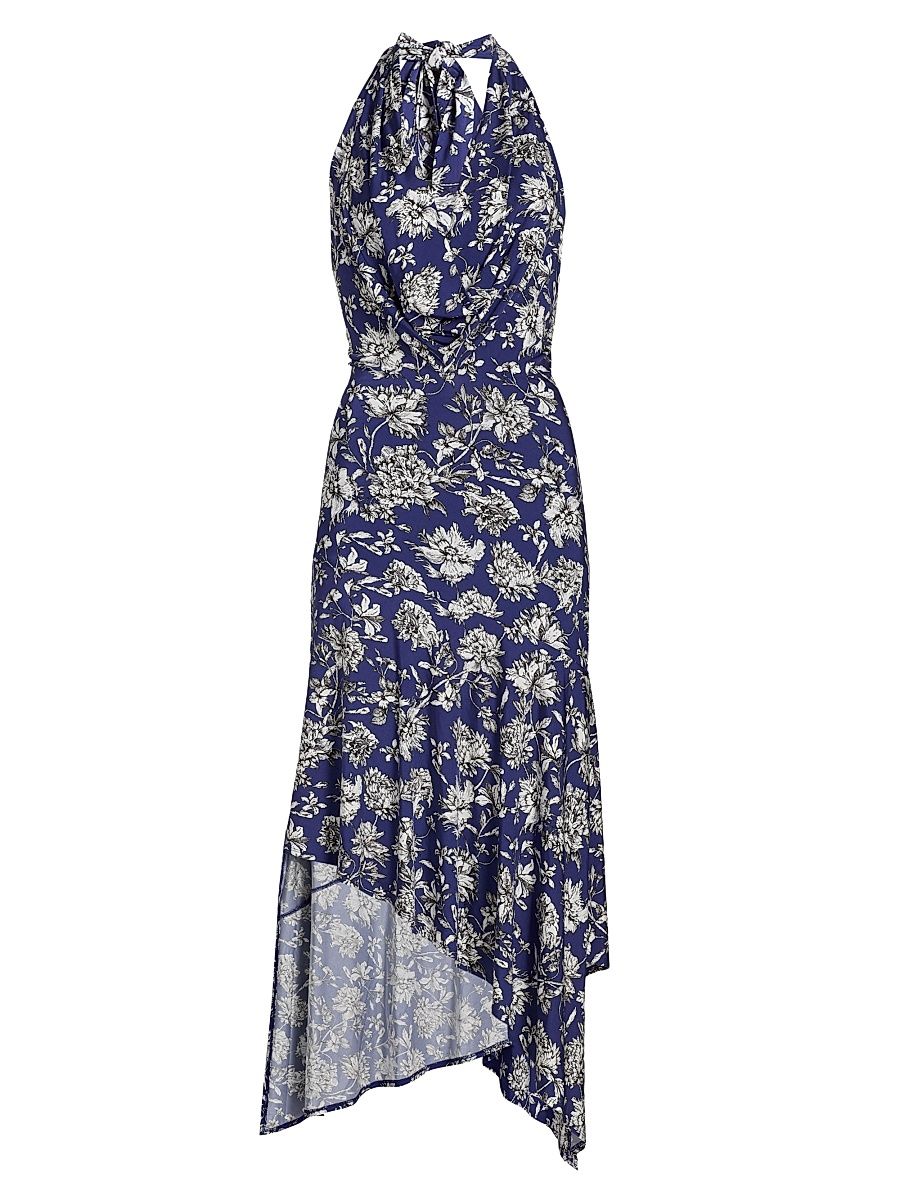 Women's Dani Floral Asymmetric Midi-Dress - Blooming Wild Indigo - Size 14