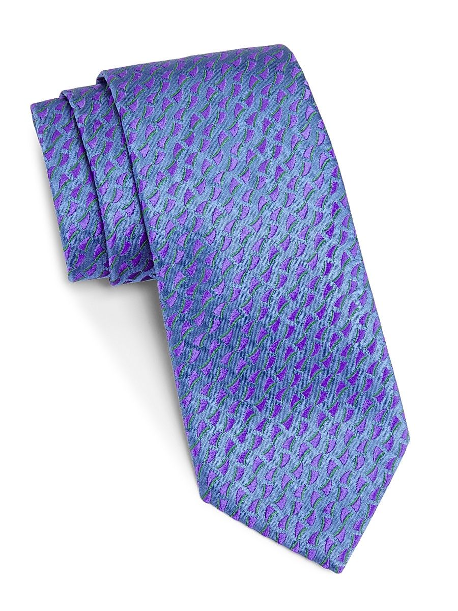 Men's Geometric Silk Tie - Blue Purple