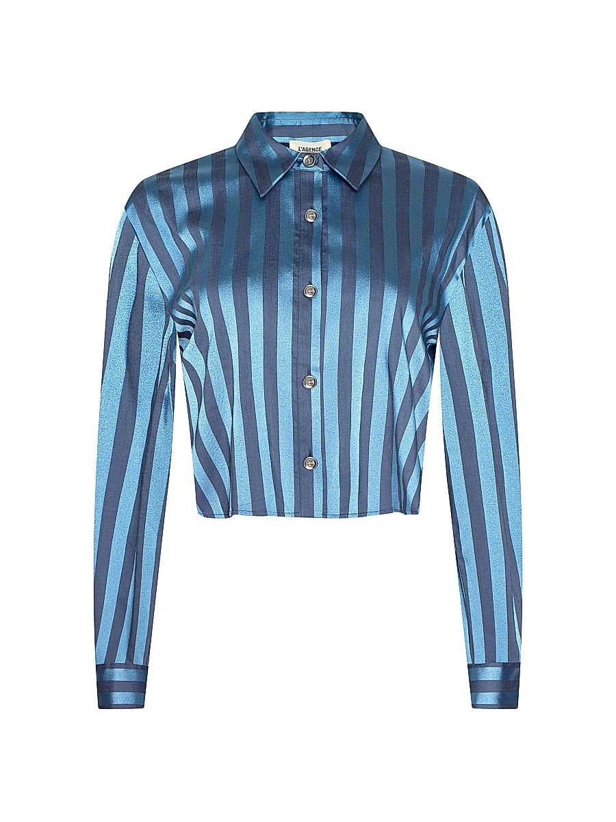 Women's Cosette Striped Satin Shirt - Blue Multi Stripe - Size XL