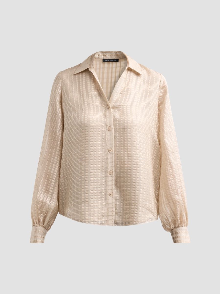 Elie Tahari Women's Madeline Metallic Silk Blouse - Champagne - Size XL