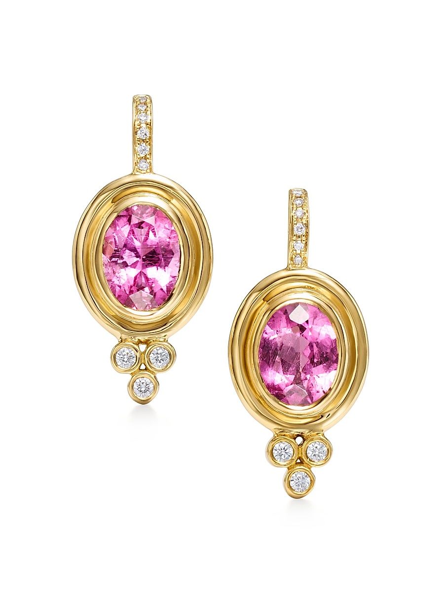 Women's Classic Temple 18K Yellow Gold, Pink Tourmaline & 0.15 TCW Diamond Drop Earrings - Yellow Gold