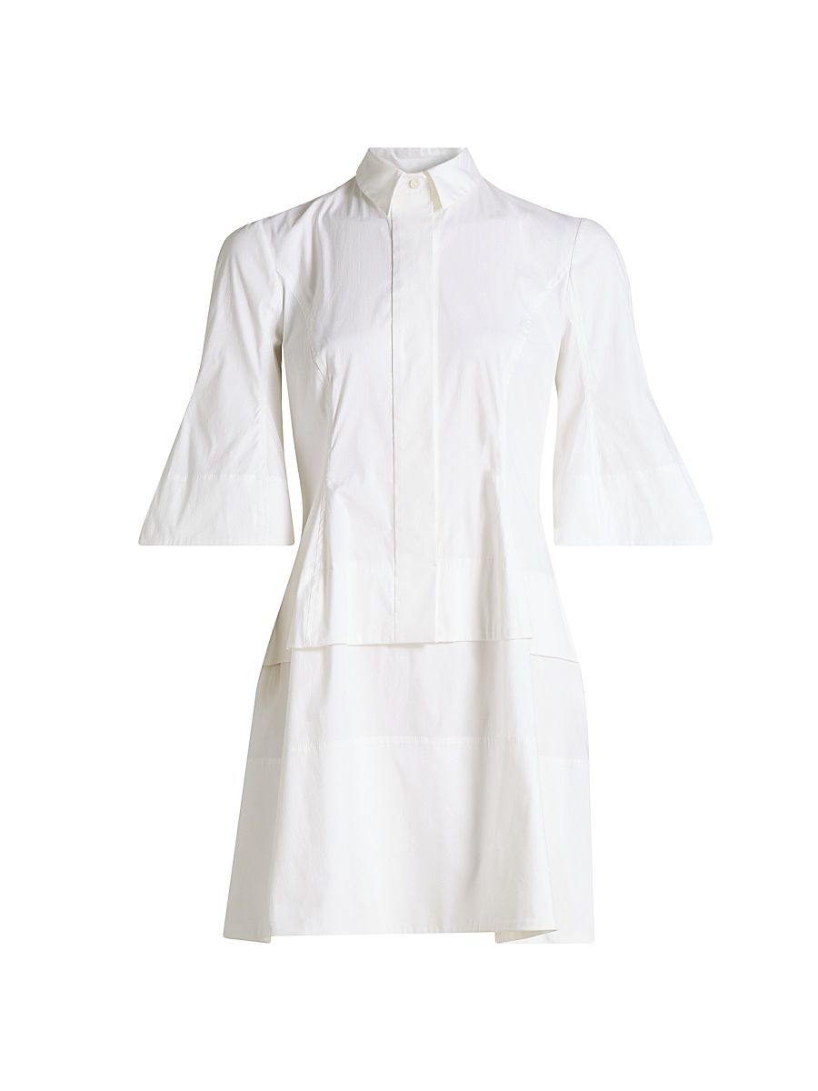 Women's Poplin Flare-Sleeve Shirtdress - White - Size 16