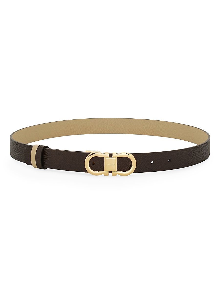 Women's Gancini Buckle Leather Belt - Stone - Size Large