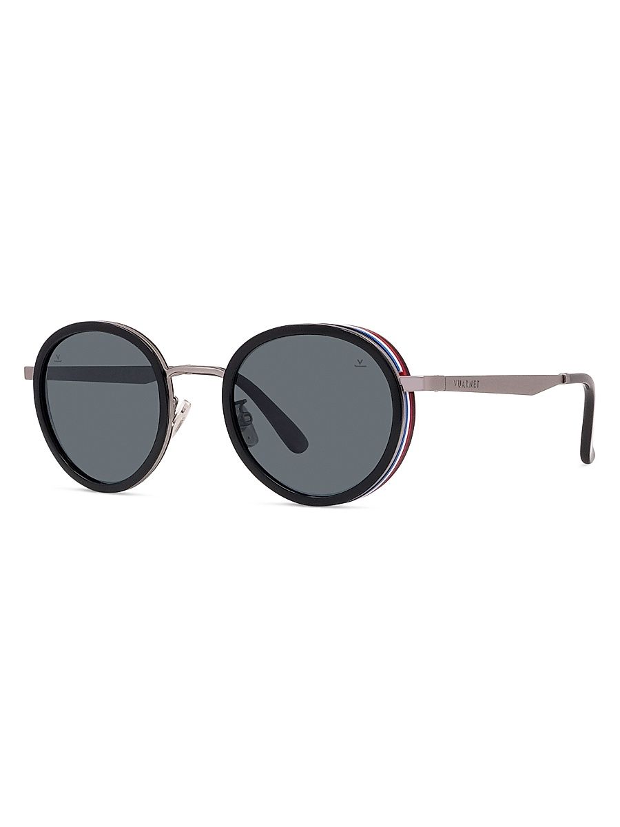 Men's Lifestyle Edge 01 49MM Round Sunglasses - Shiny Black Smoke