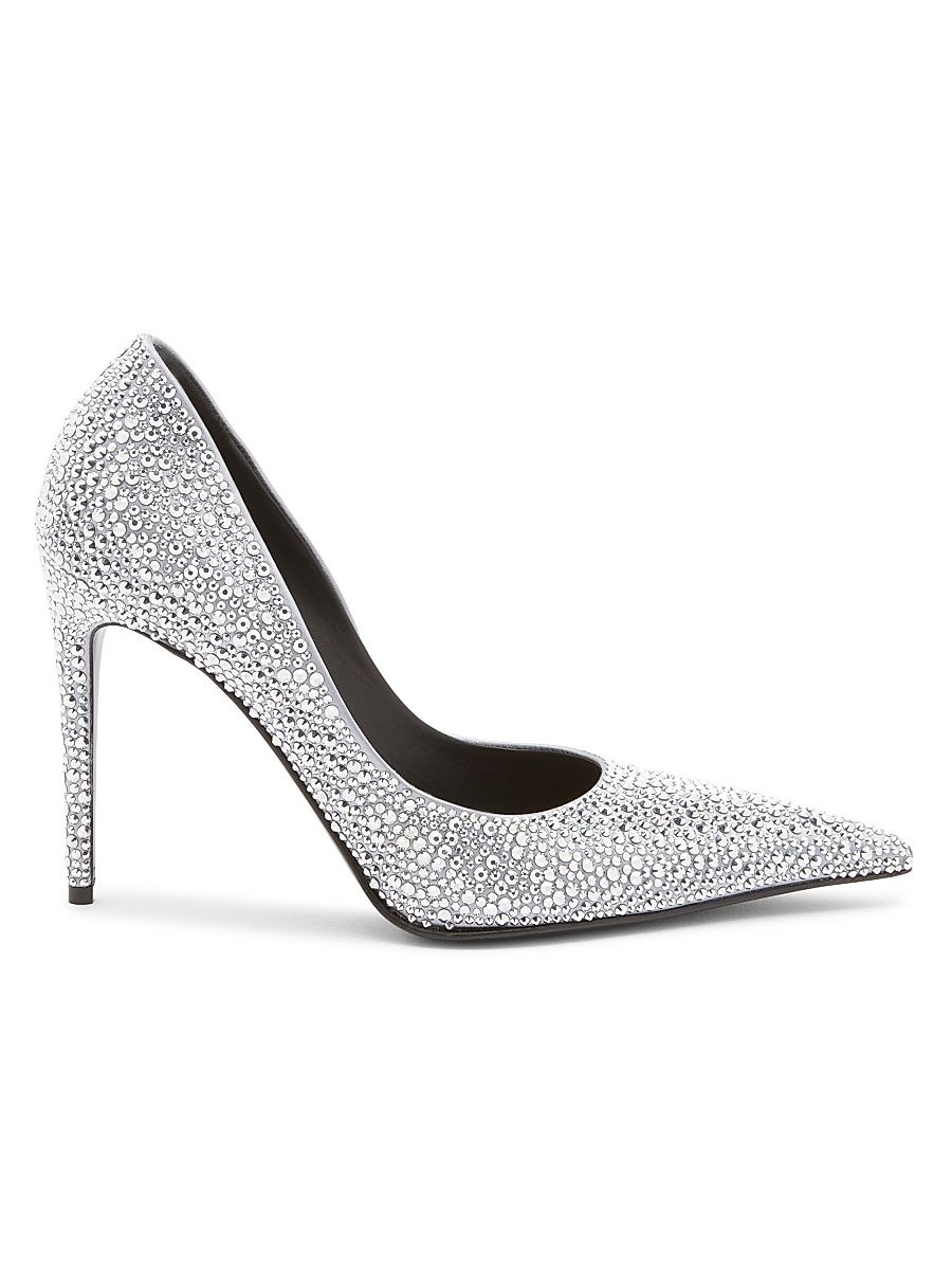 Women's Skull 105MM Rhinestone Pumps - Silver - Size 11