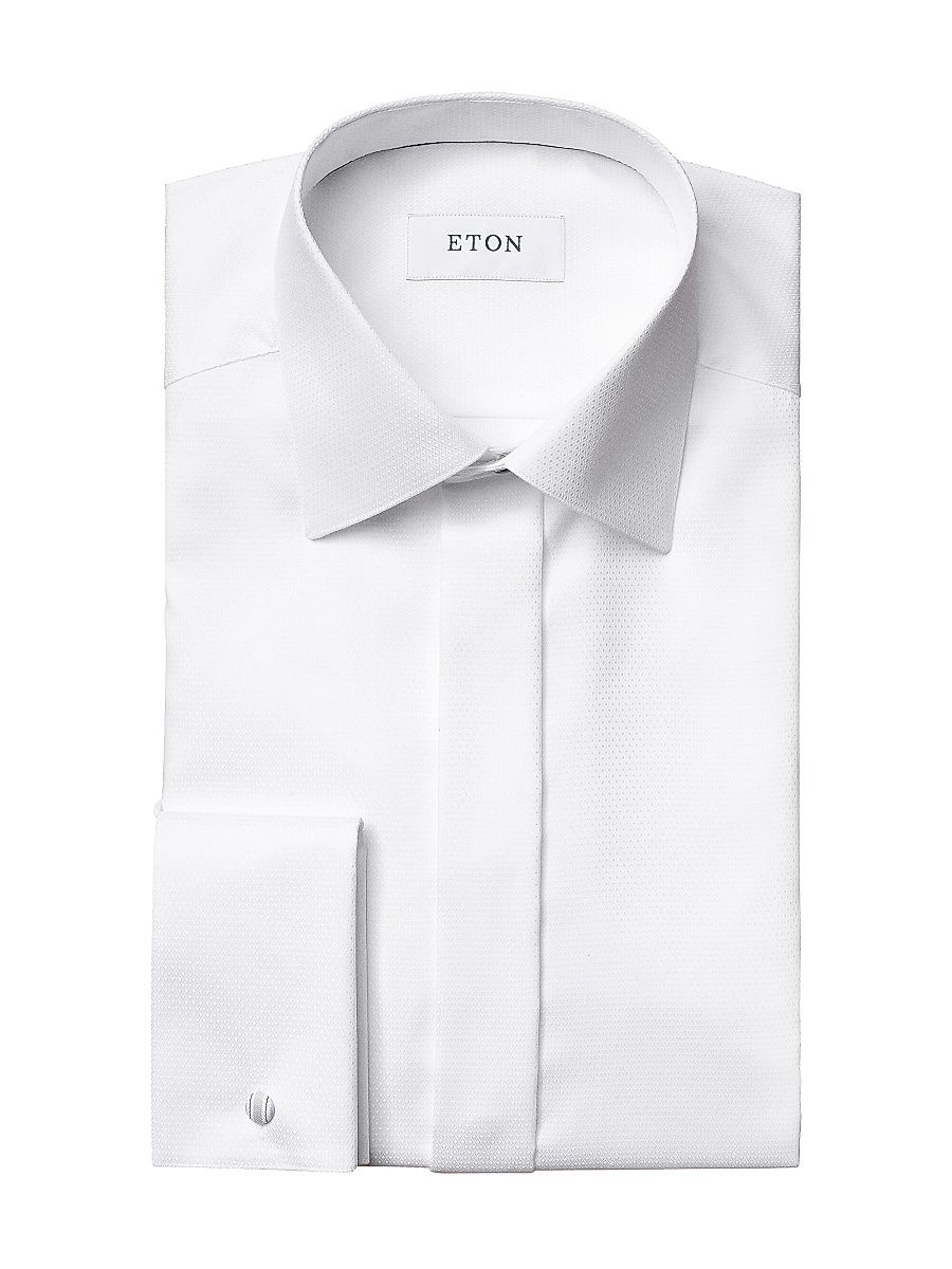 Men's Contemporary-Fit Diamond-Weave Formal Shirt - White - Size 18