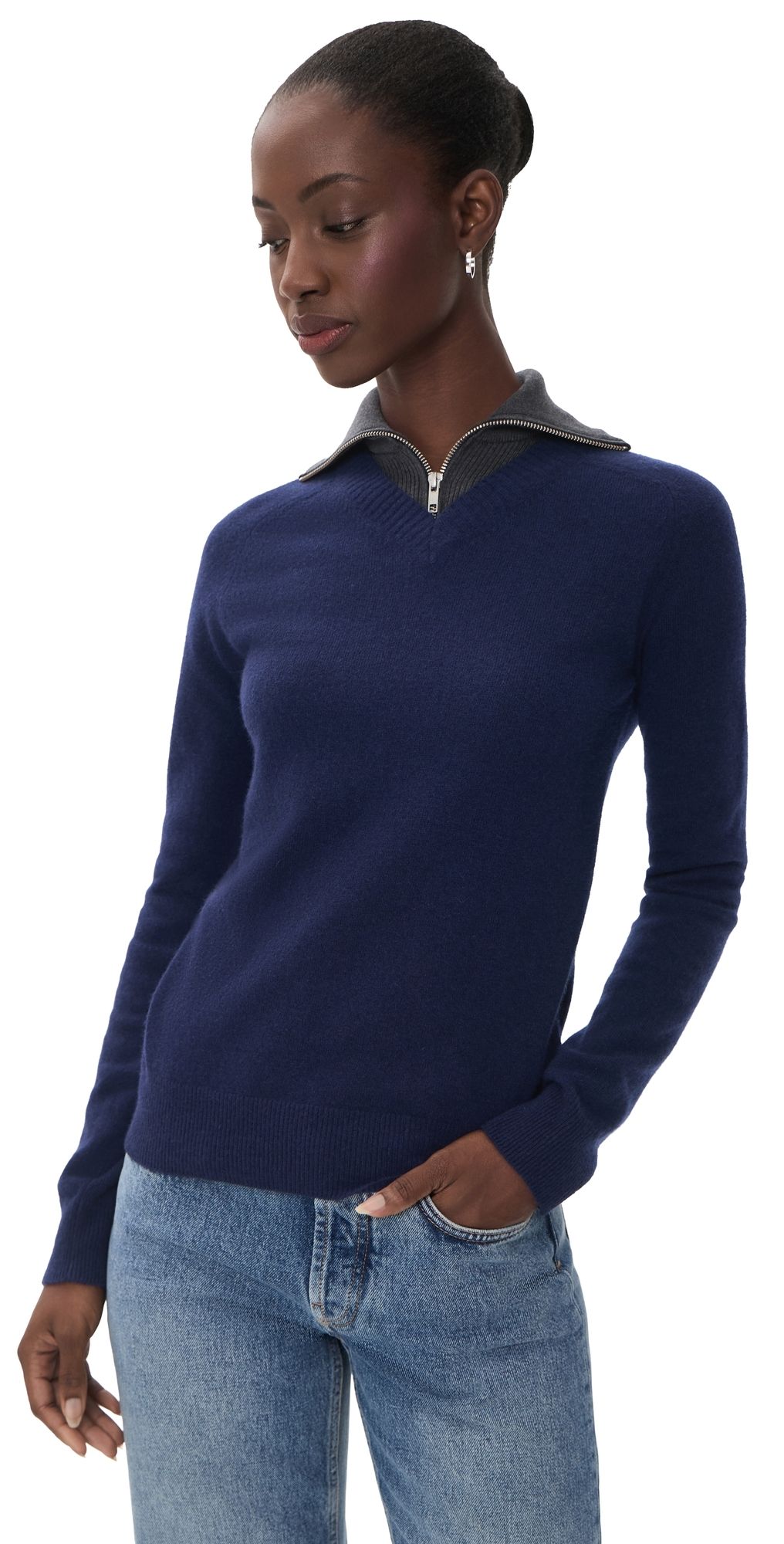 MM6 Maison Margiela Layered Knit Pullover Navy/Grey Melange S