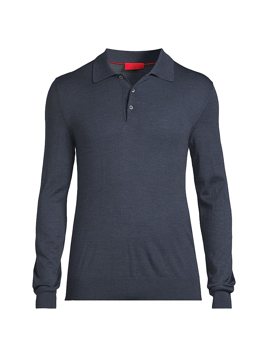 Men's Wool Polo Sweater - Medium Blue - Size Small
