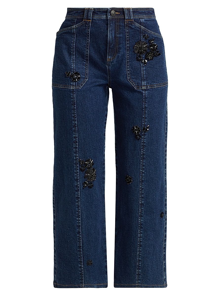 Women's Andy Embellished Crop Jeans - Ocean - Size 10