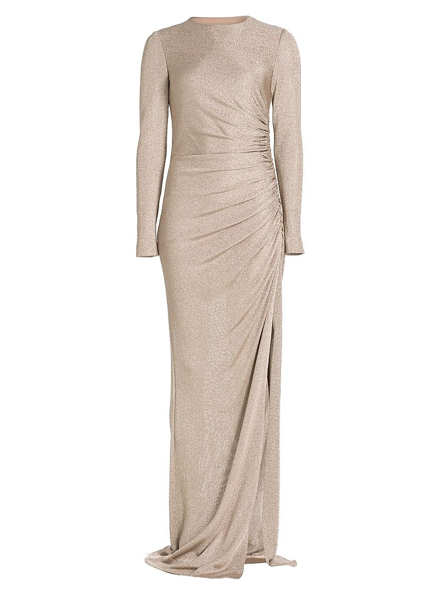 Women's Draped Metallic Jersey Gown - Platinum - Size 10