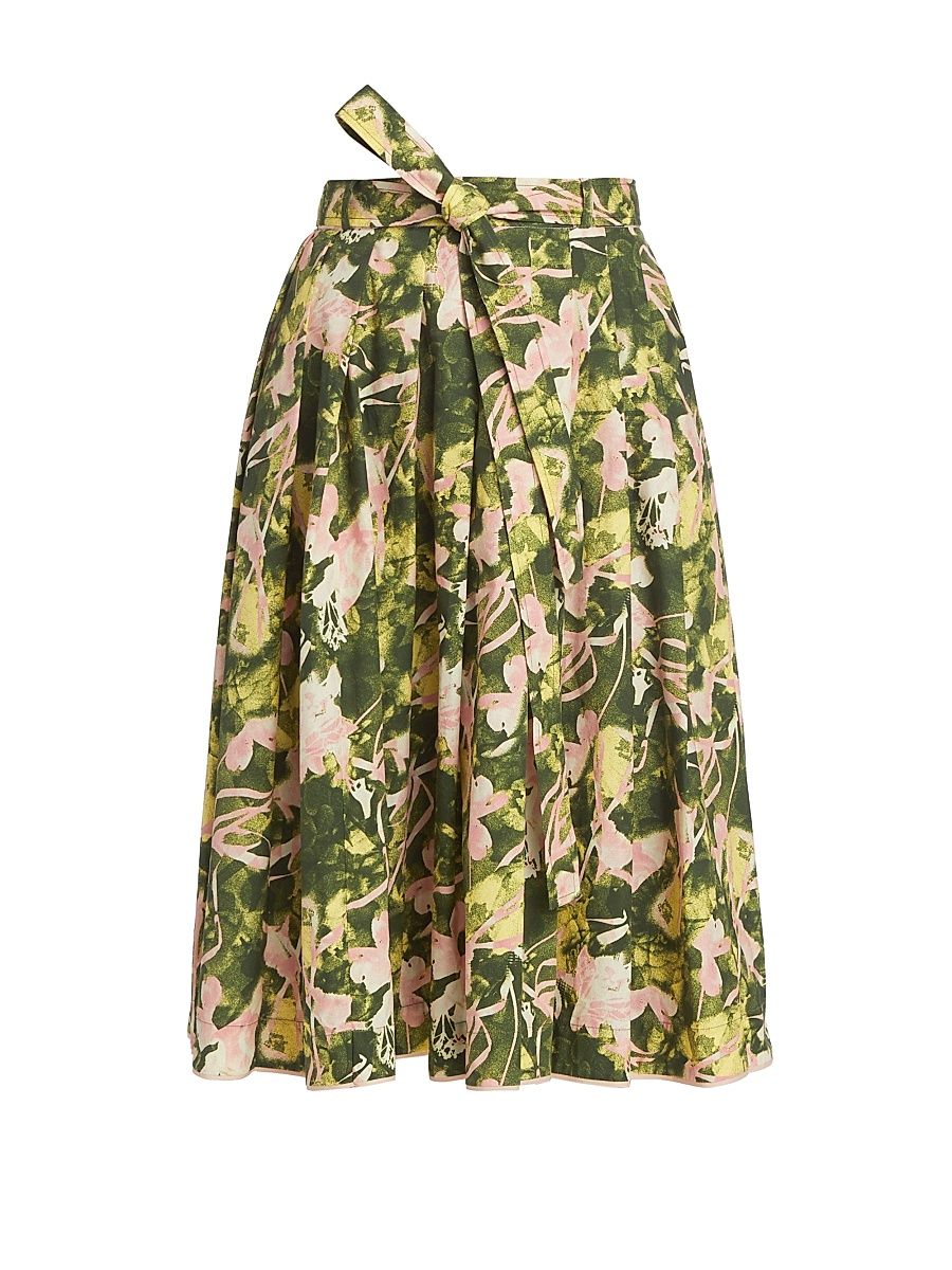 Women's Floating Iris Floral A-Line Skirt - Olive Floating Iris - Size 0