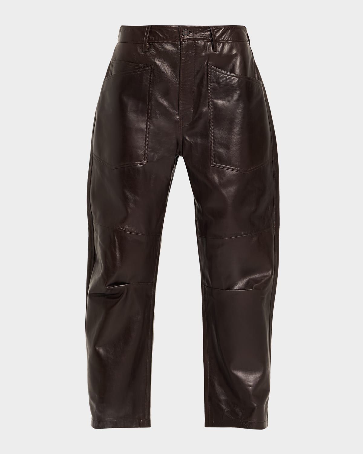 Shon Leather Barrel-Leg Ankle Pants