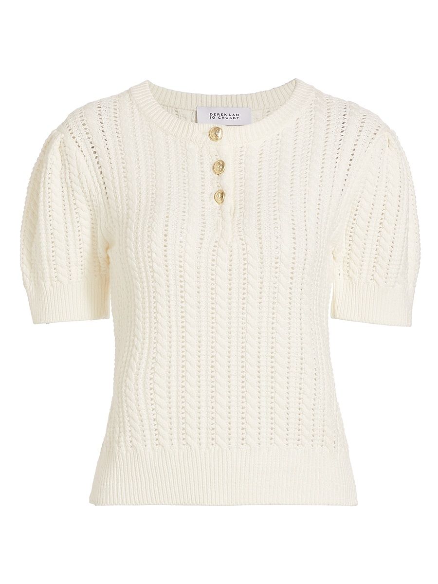 Women's Shea Mixed-Stitch Puff-Sleeve Sweater - Ivory - Size XS