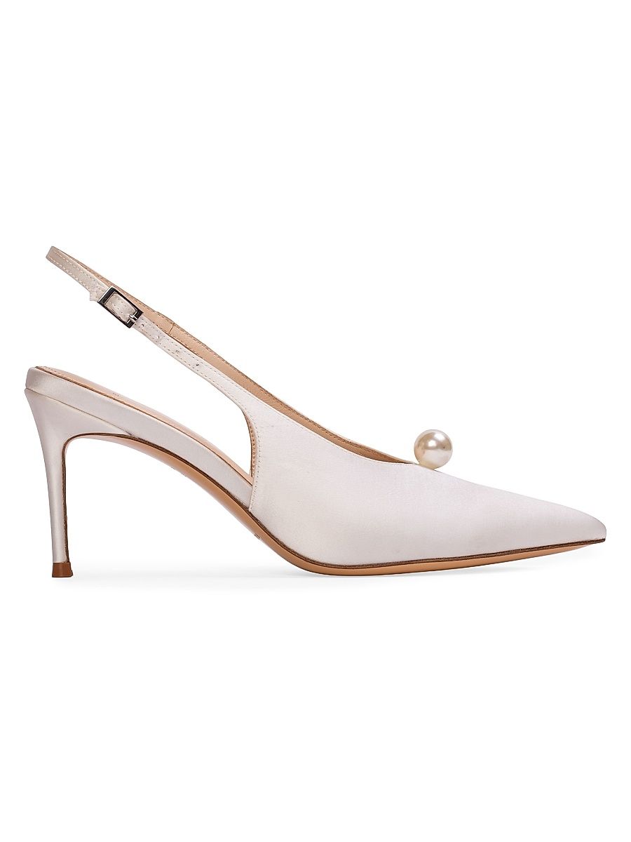 Women's Reina 80MM Satin Pumps - White Satin Pearl Ornament - Size 12