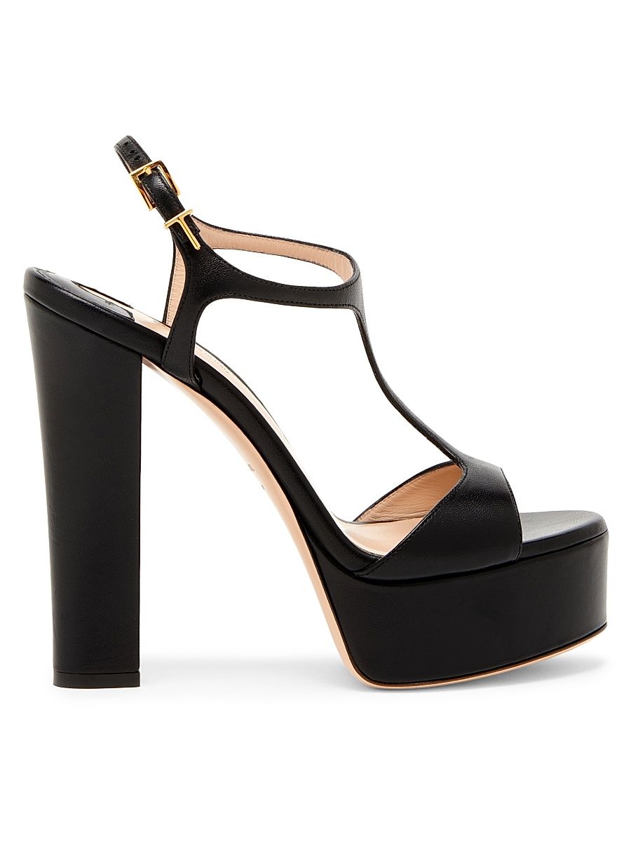 Women's 130MM Leather Platform Sandals - Black - Size 10