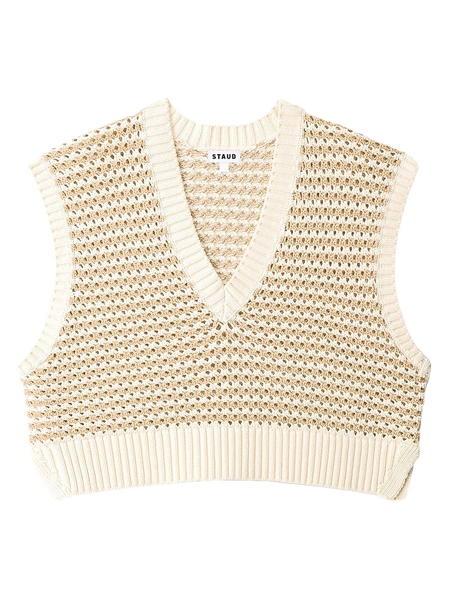 Women's Americana Striped Crochet Crop Sweater - Breeze Creme - Size XL