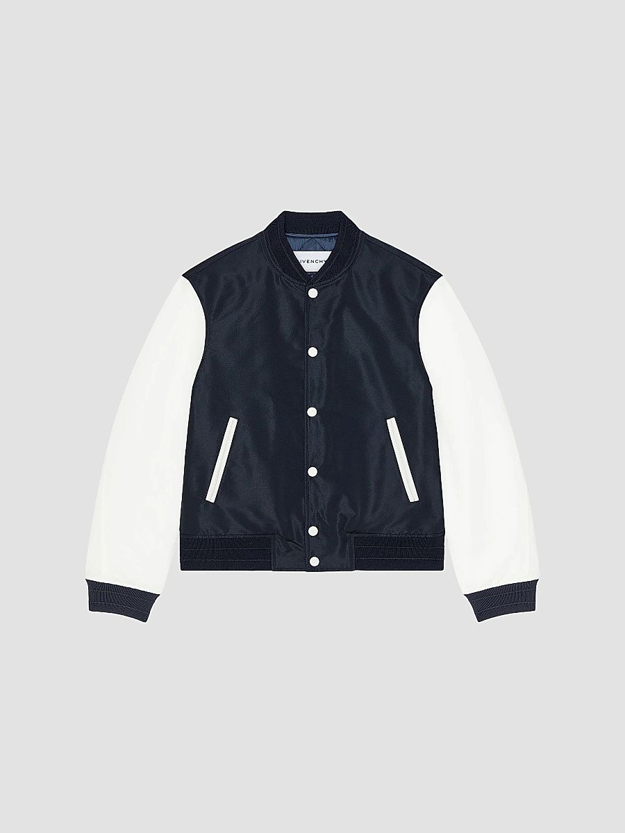 Givenchy Men's Blouson Jacket in Polyfaille with Embroidery - Navy White - Size 46