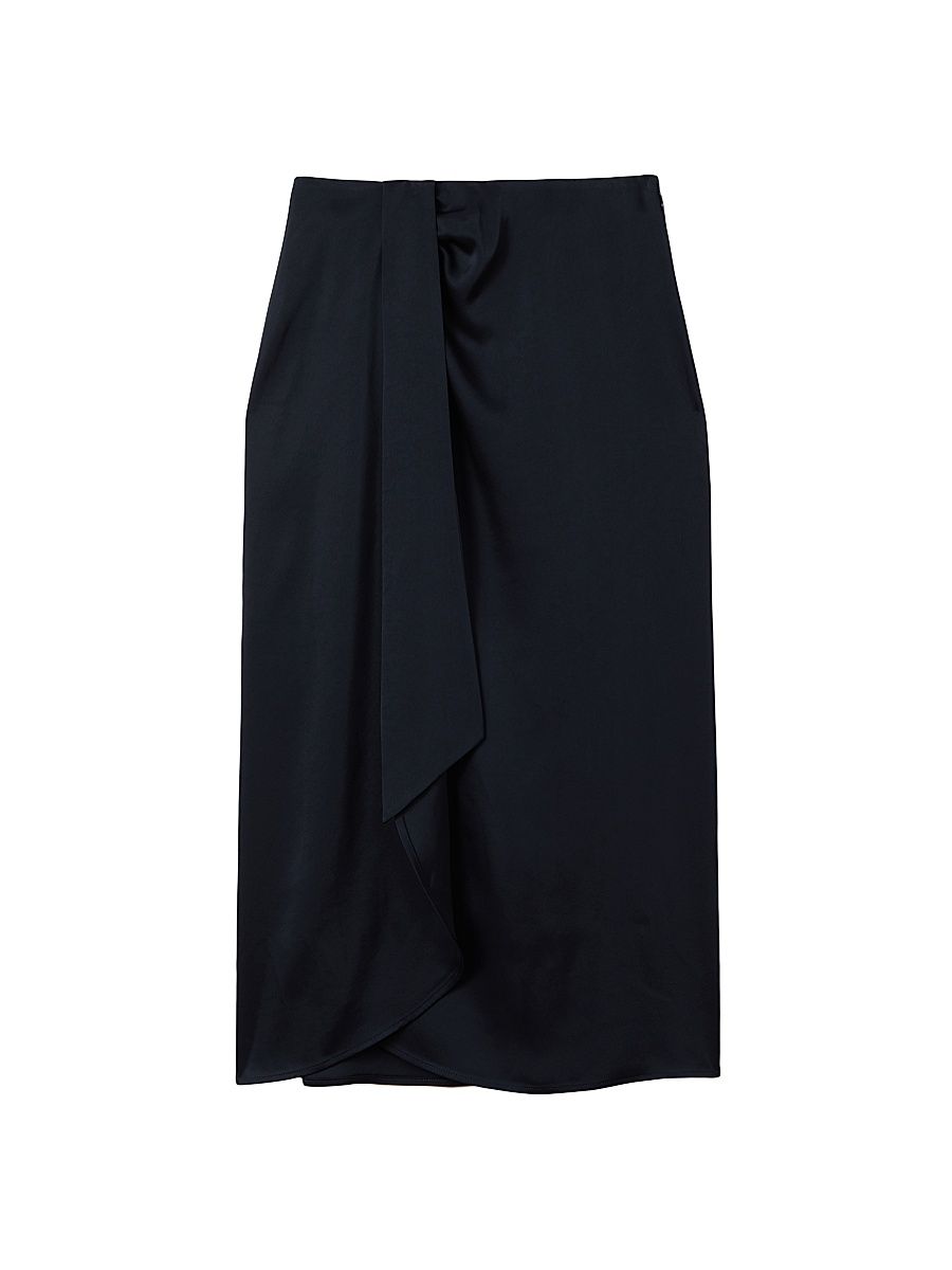 Women's Bella Draped Tie-Waist Midi-Skirt - Navy - Size 0