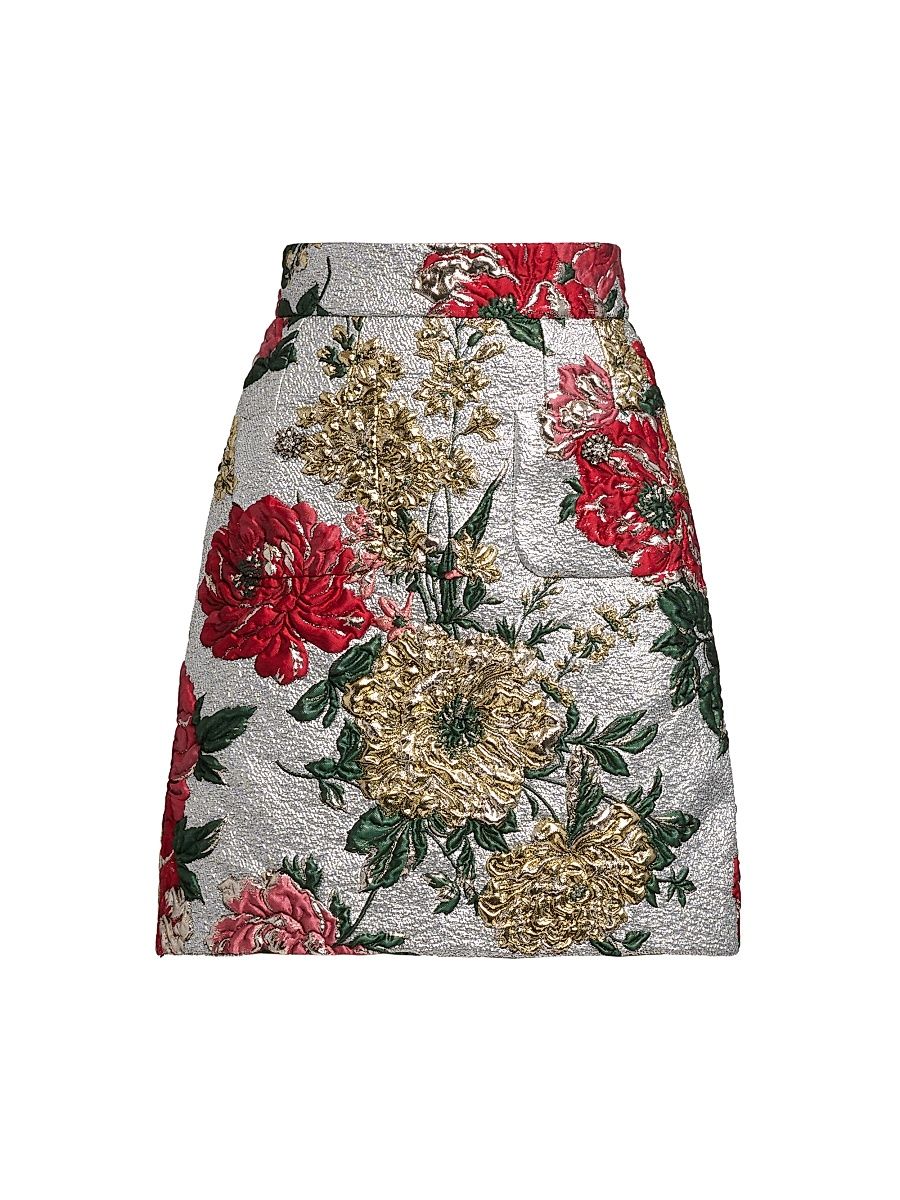 Women's Floral Brocade Miniskirt - Jacquard - Size 8