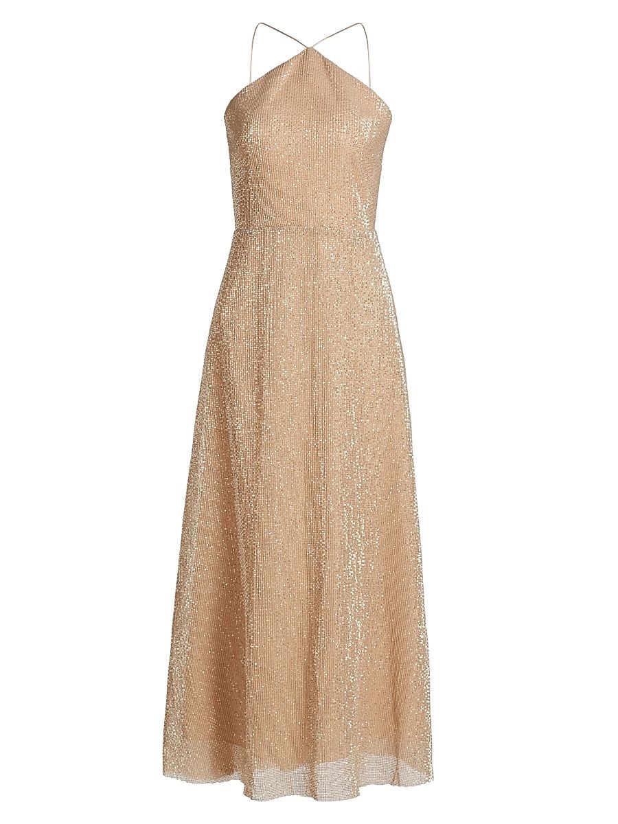 Women's Denise Sequined Halter Cocktail Dress - Latte - Size 14