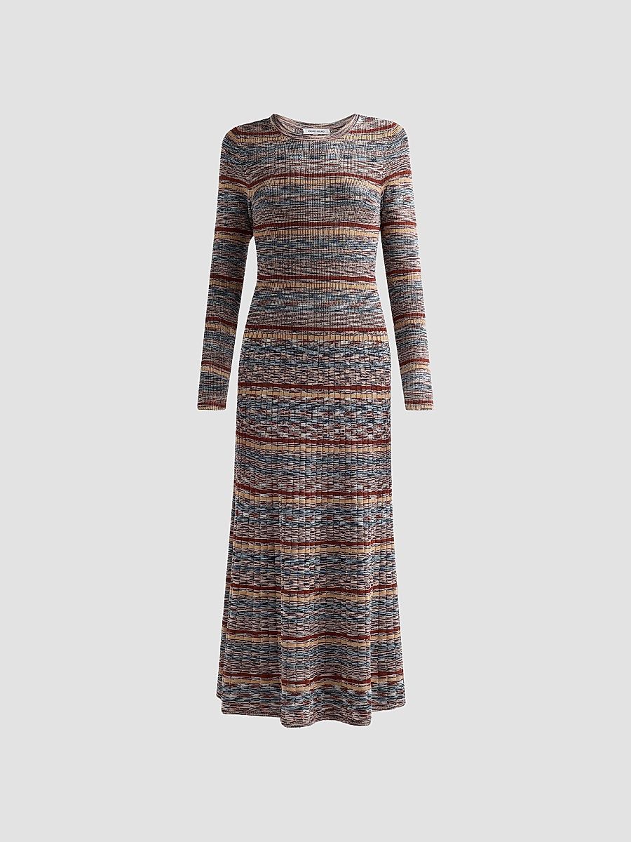Veronica Beard Women's Nami Striped Rib-Knit Midi-Dress - Rust Multi - Size XL
