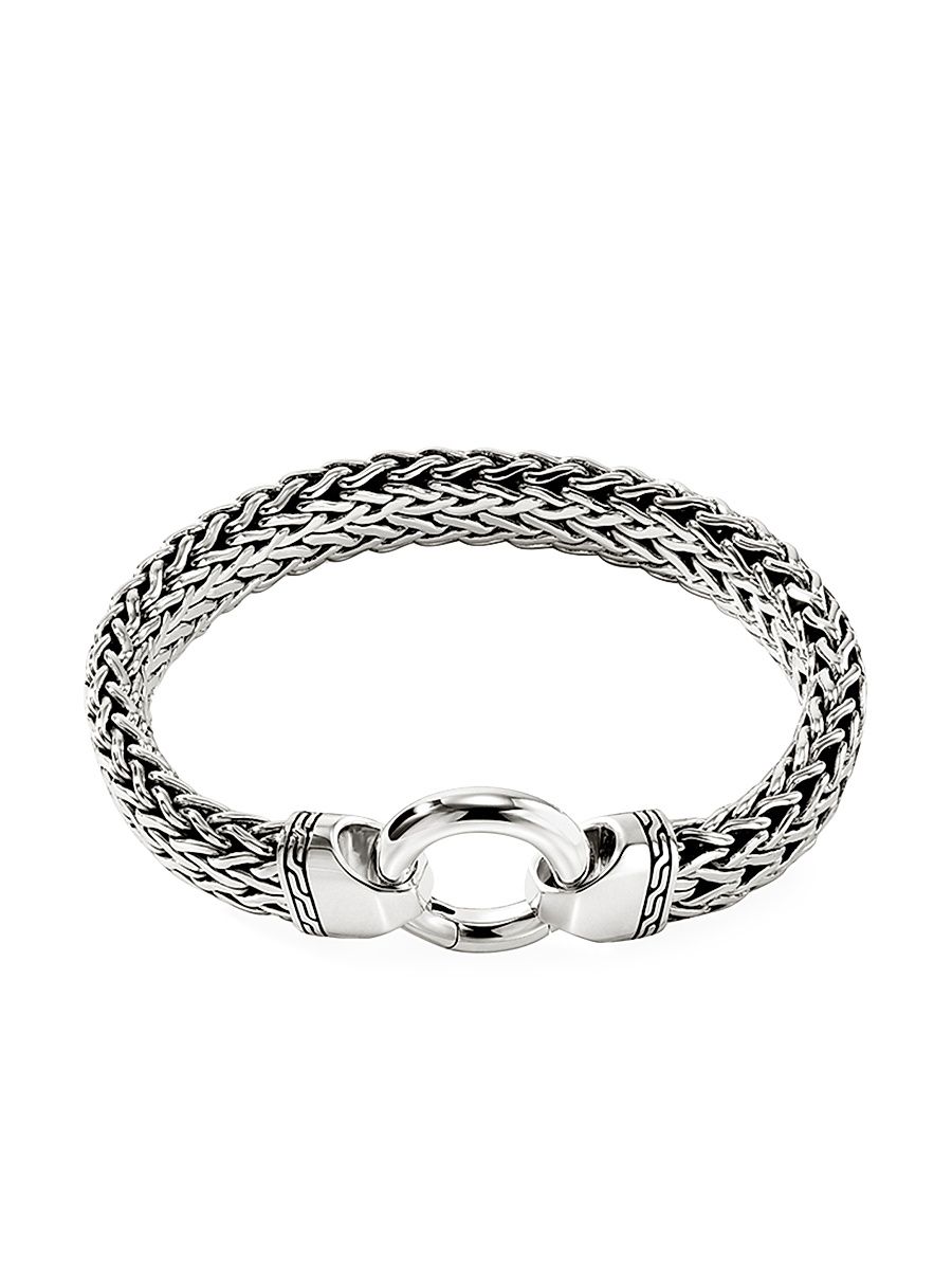 Men's Sterling Silver Flat Chain Bracelet - Silver - Size Medium