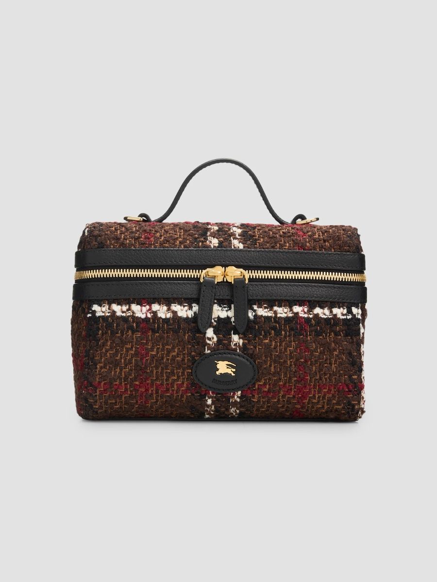 Burberry Women's Bouclé Check Vanity Bag - Chocolate Brown