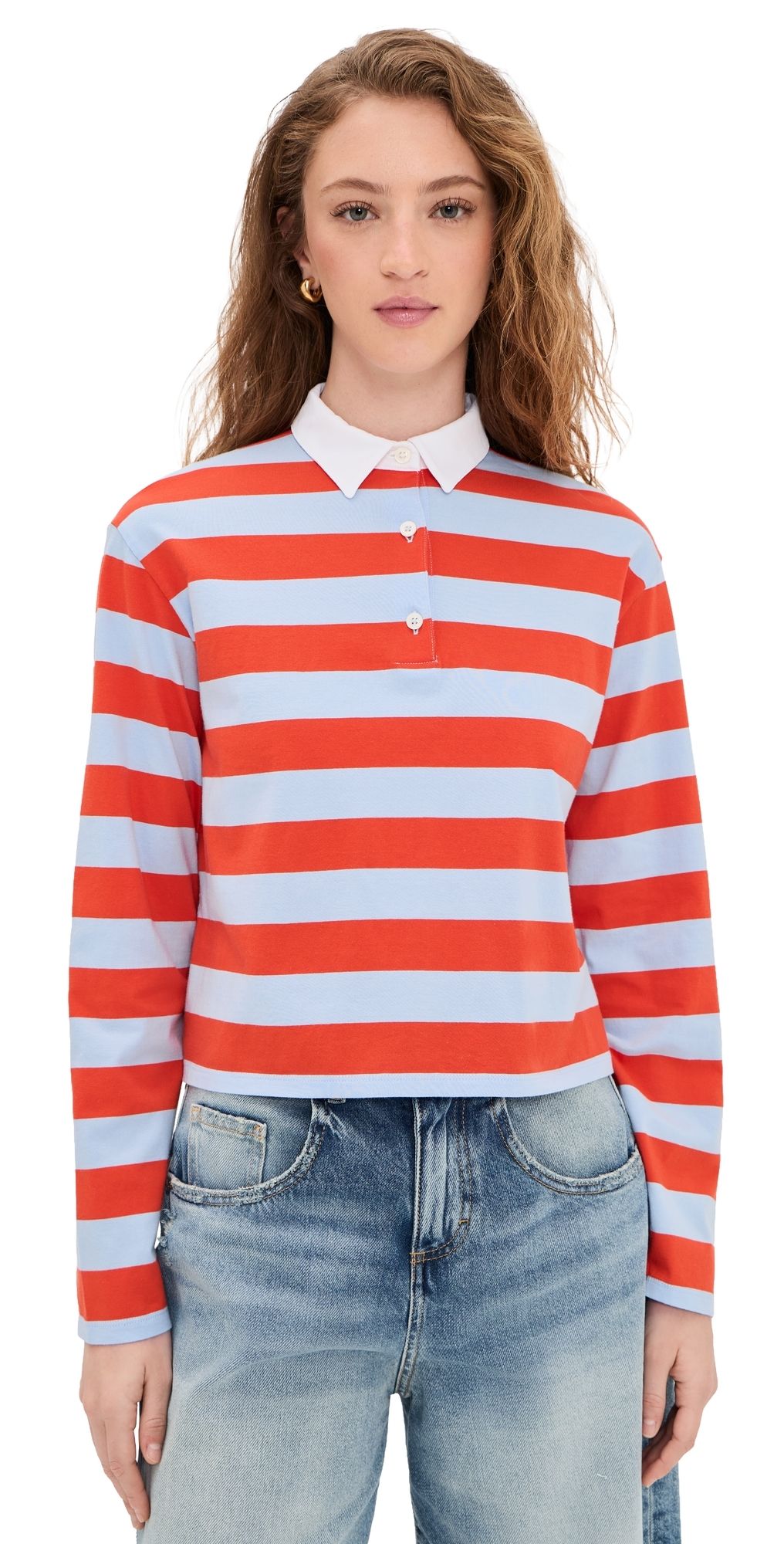 KULE The Lexie Rugby Polo Light Blue/Poppy L